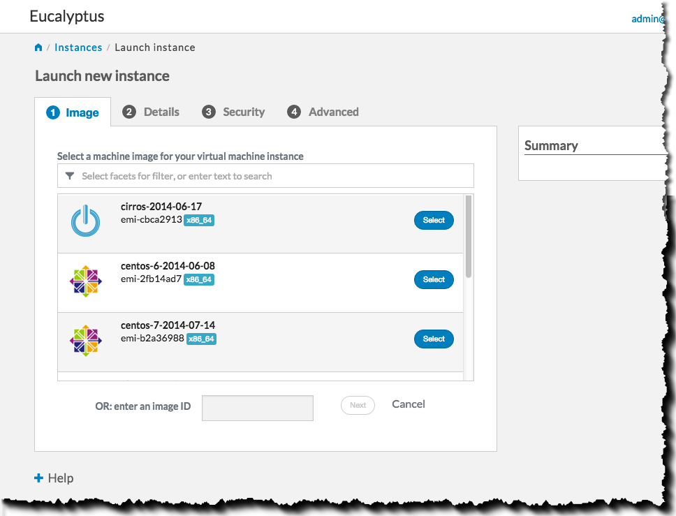 Eucalyptus Console Launch Instance