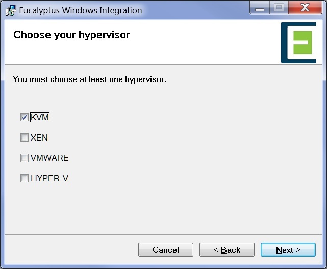 Eucalyptus Windows Integrator      select hypervisor window