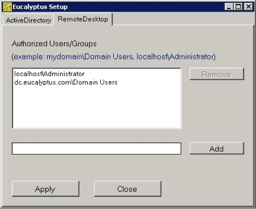 Example of Authorized       Users/Groups configuration