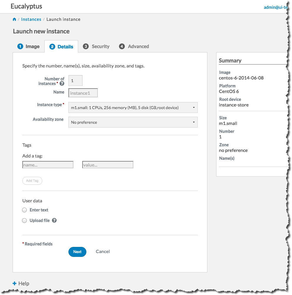 Eucalyptus Console Launch Instance