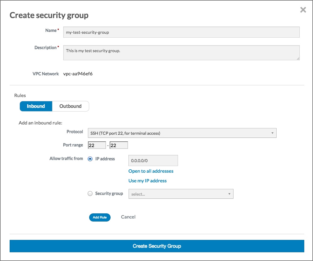 Eucalyptus Console Create Security Group