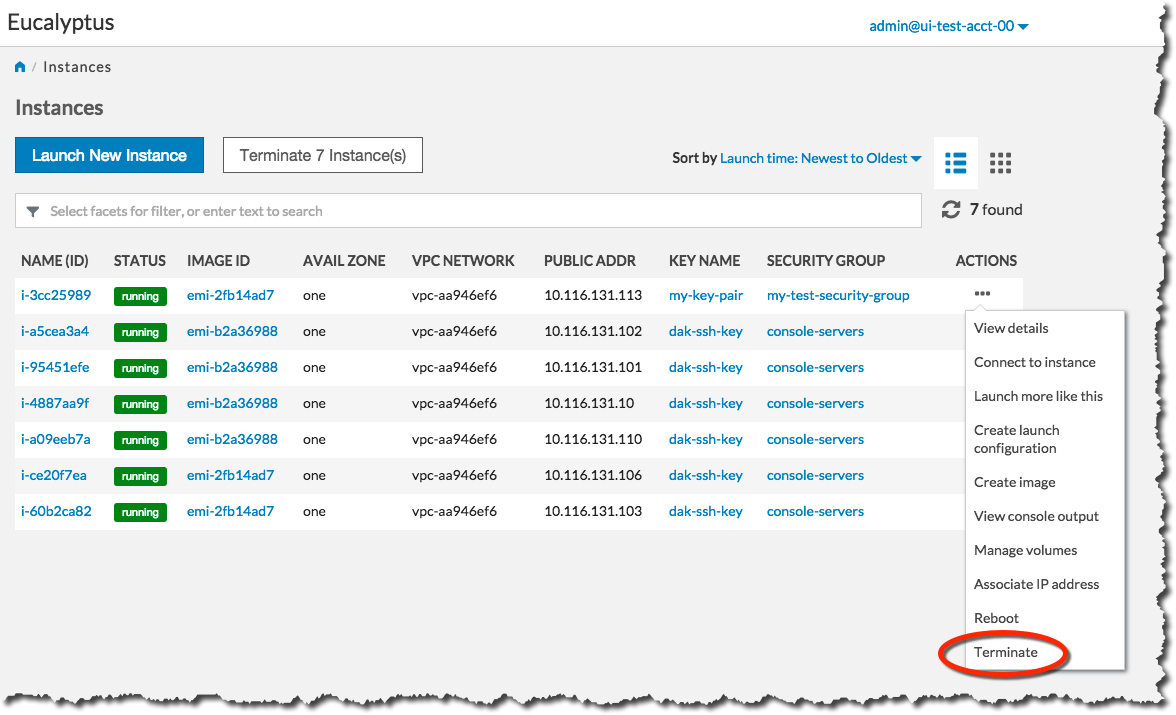 Eucalyptus Console Terminate Instance