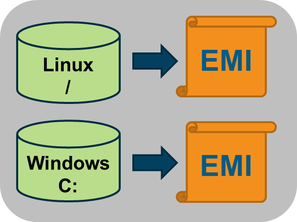 Diagram of Linux and Windows drives in relation to an EMI